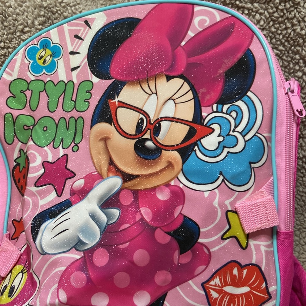Style Icon Minnie Mouse Pink backpack zipper top torn spot inside clean - Picture 7 of 8